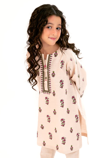 Beige Printed Girls 2PC