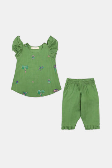 Green Embroidered Infant 2PC
