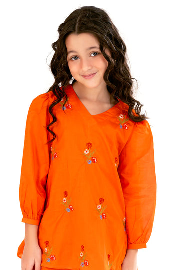 Orange Embroidered Girls 2PC