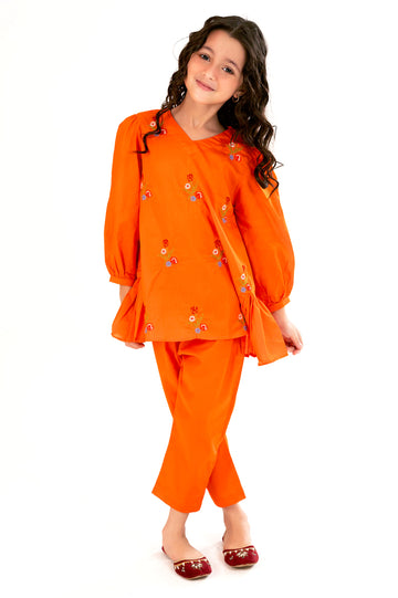 Orange Embroidered Girls 2PC