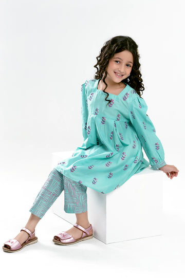 Sea Green Printed Girls 2PC