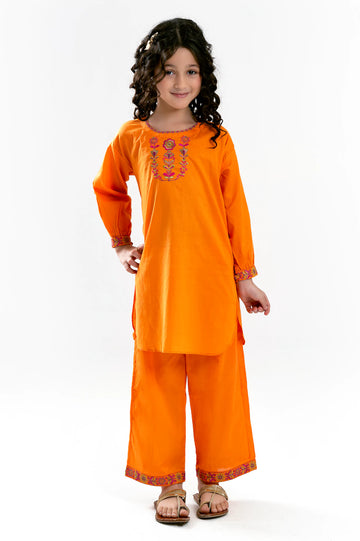 Orange Embroidered Girls 2PC