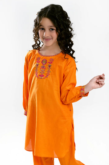 Orange Embroidered Girls 2PC