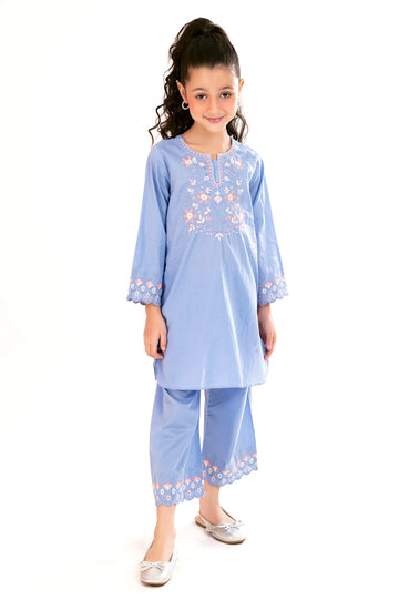 Blue Embroidered Girls 2PC
