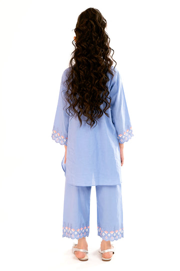 Blue Embroidered Girls 2PC