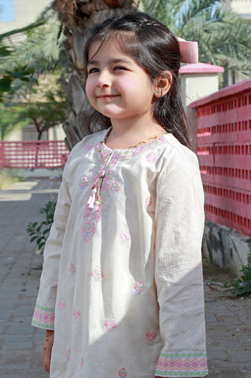 Embroidered Beige Girls 2PC