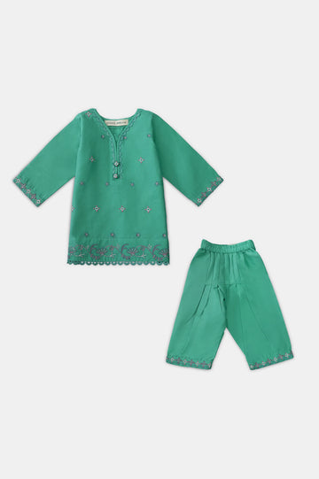 Green Embroidered Girls 2PC