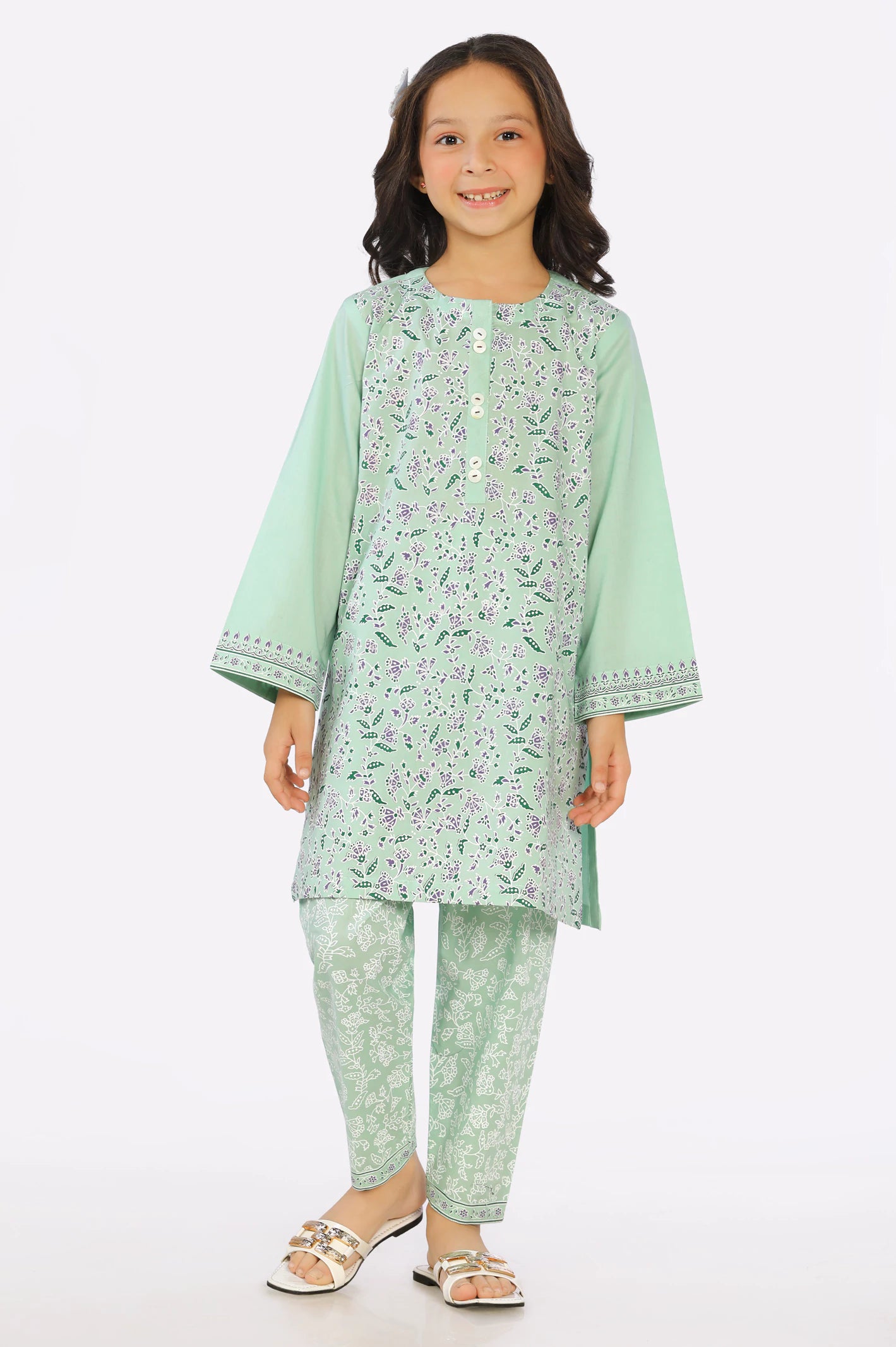 Cambric Block Printed Girls 2PC Suit From Diners