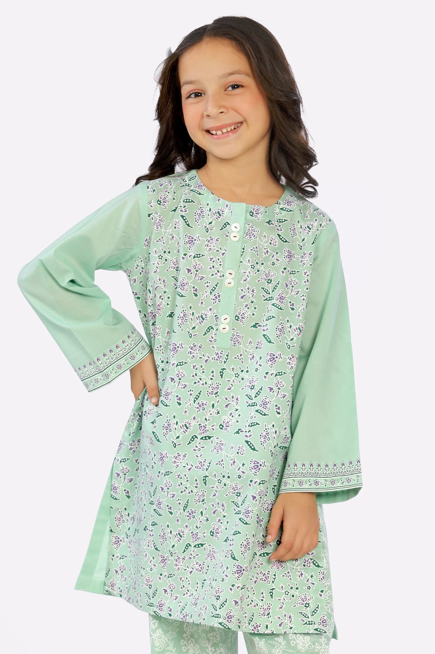 Cambric Block Printed Girls 2PC Suit From Diners