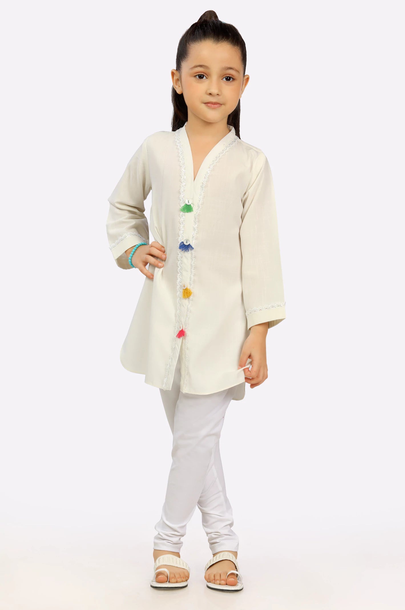 Off White Yarn Dyed Girls Kurti From Diners