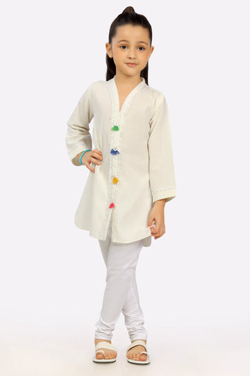 Off White Yarn Dyed Girls Kurti From Diners