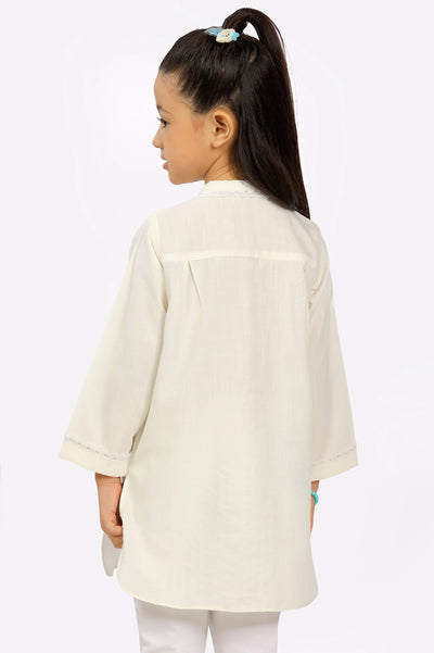 Off White Yarn Dyed Girls Kurti From Diners