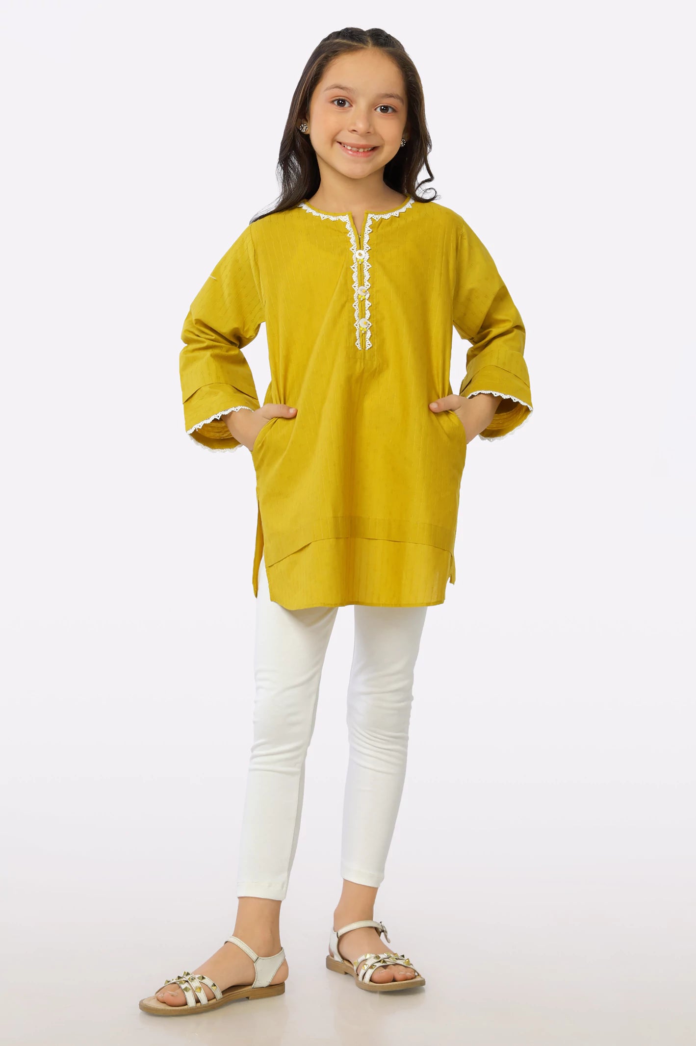 Mustard Dobby Girls Kurti From Diners