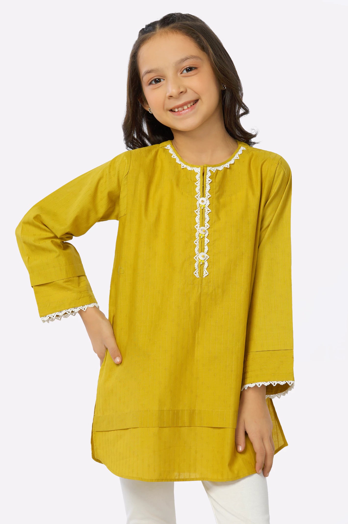 Mustard Dobby Girls Kurti From Diners