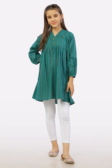 Dark Green Dobby Stylised Girls Kurti