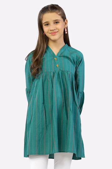 Dark Green Dobby Stylised Girls Kurti
