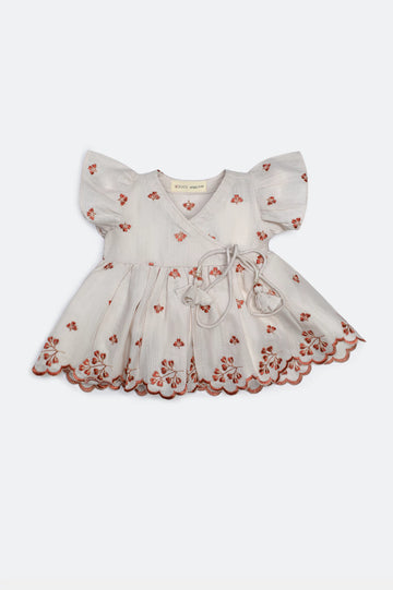 Beige Embroidered Infant Frock