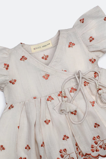 Beige Embroidered Infant Frock