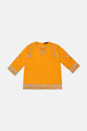 Embroidered Yellow Girls Kurti