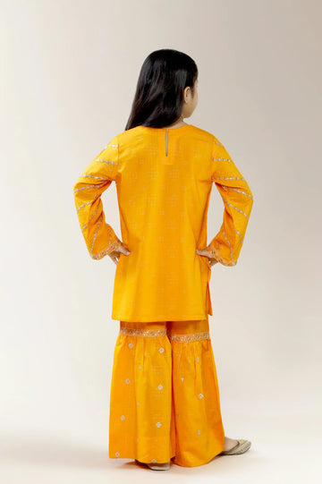 Embroidered Jacquard Yellow Girls 2PC