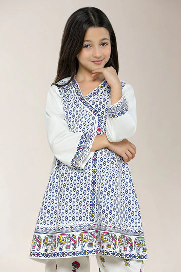 Embroidered Cotton White Girls 2PC