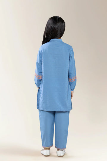 Embroidered Jacquard Blue Girls 2PC