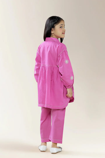 Embroidered Jacquard Pink Girls 2PC