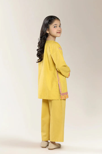 Embroidered Jacquard Mustard Girls 2PC