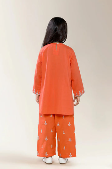 Embroidered Cambric Coral Girls 2PC