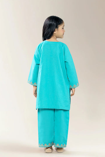 Embroidered Cambric Green Girls 2PC