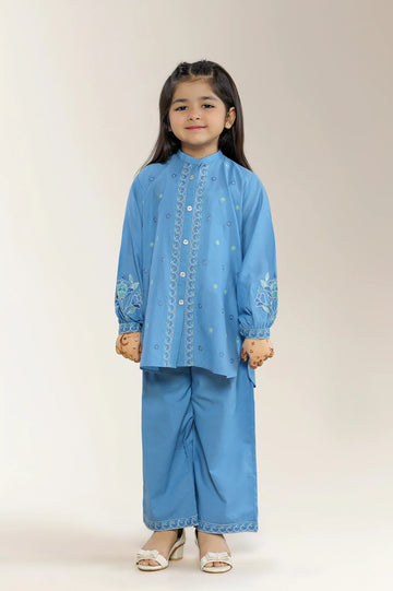 Embroidered Dobby Blue Girls 2PC
