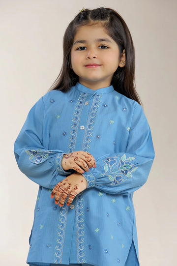 Embroidered Dobby Blue Girls 2PC