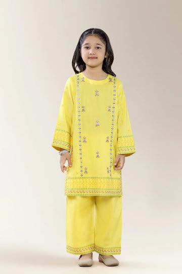 Embroidered Cambric Yellow Girls 2PC
