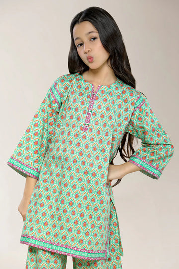 Printed Cotton Dobby Green Girls 2PC