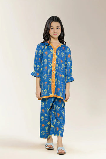 Printed Cotton Dobby Blue Girls 2PC