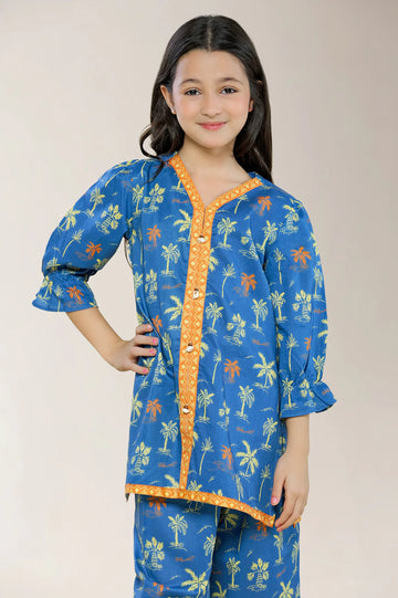 Printed Cotton Dobby Blue Girls 2PC