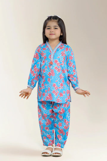 Printed Cambric Blue Girls 2PC