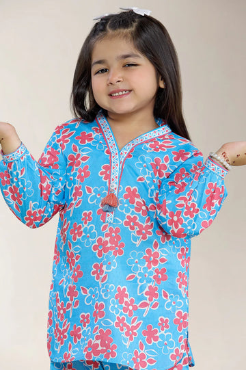 Printed Cambric Blue Girls 2PC