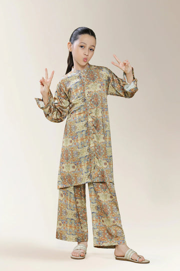 Printed Beige Girls 2PC