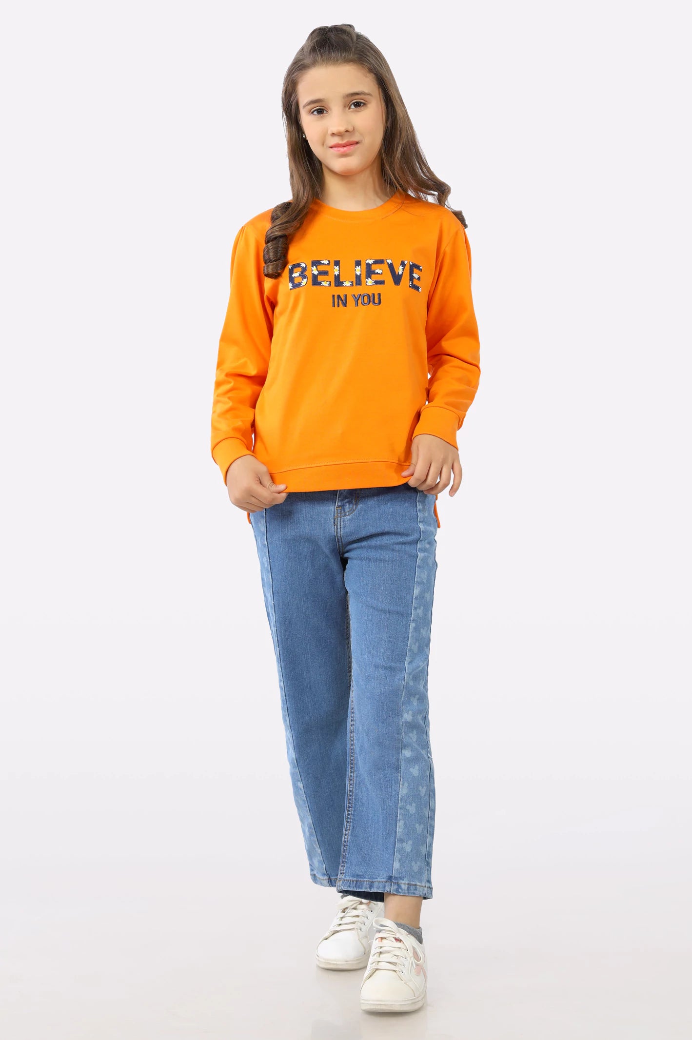 Orange Embroidered Girls Sweatshirt From Diners