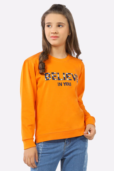 Orange Embroidered Girls Sweatshirt From Diners