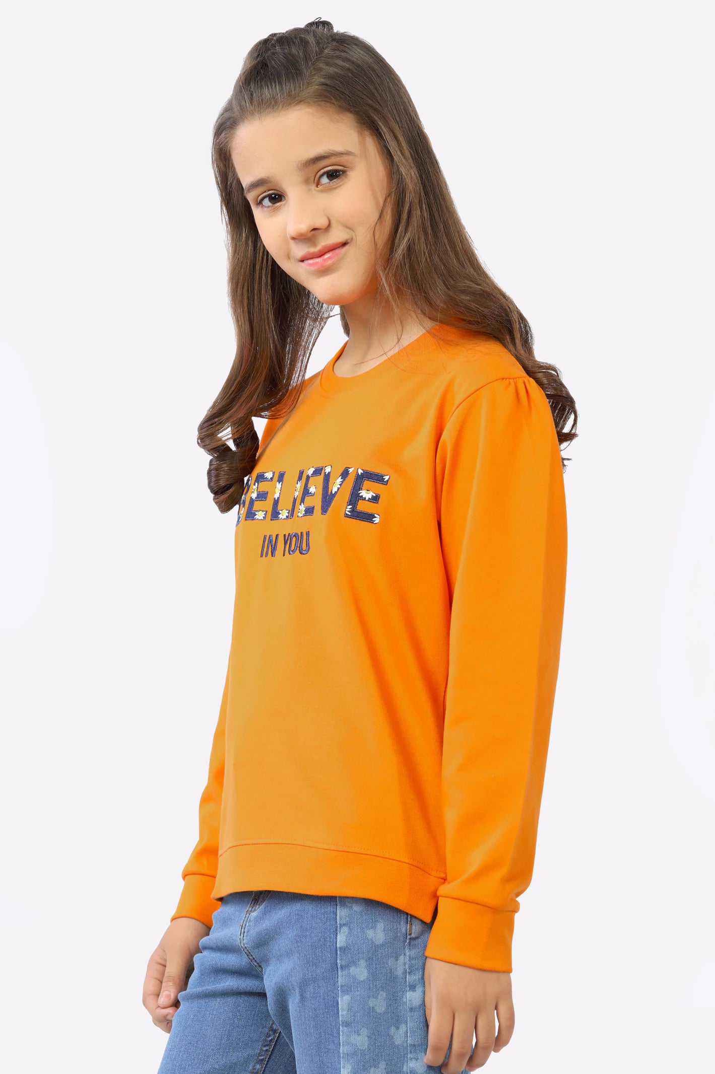 Orange Embroidered Girls Sweatshirt From Diners