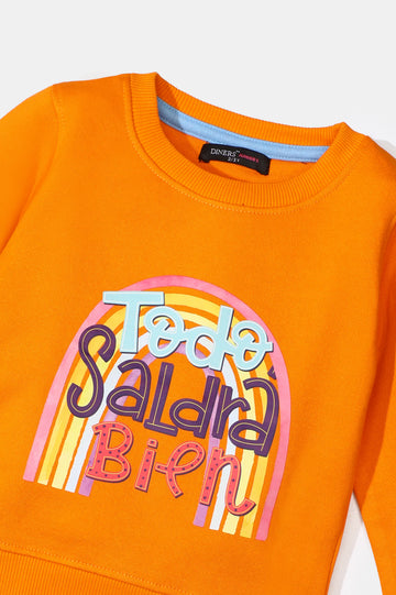 Orange Graphic Print Girls Sweatshirt