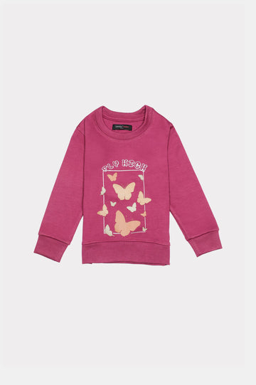 Purple Butterfly Printed Girls Sweatshirt