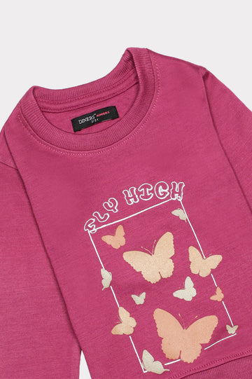 Purple Butterfly Printed Girls Sweatshirt