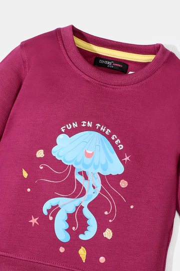 Purple Graphic Print Girls Sweatshirt