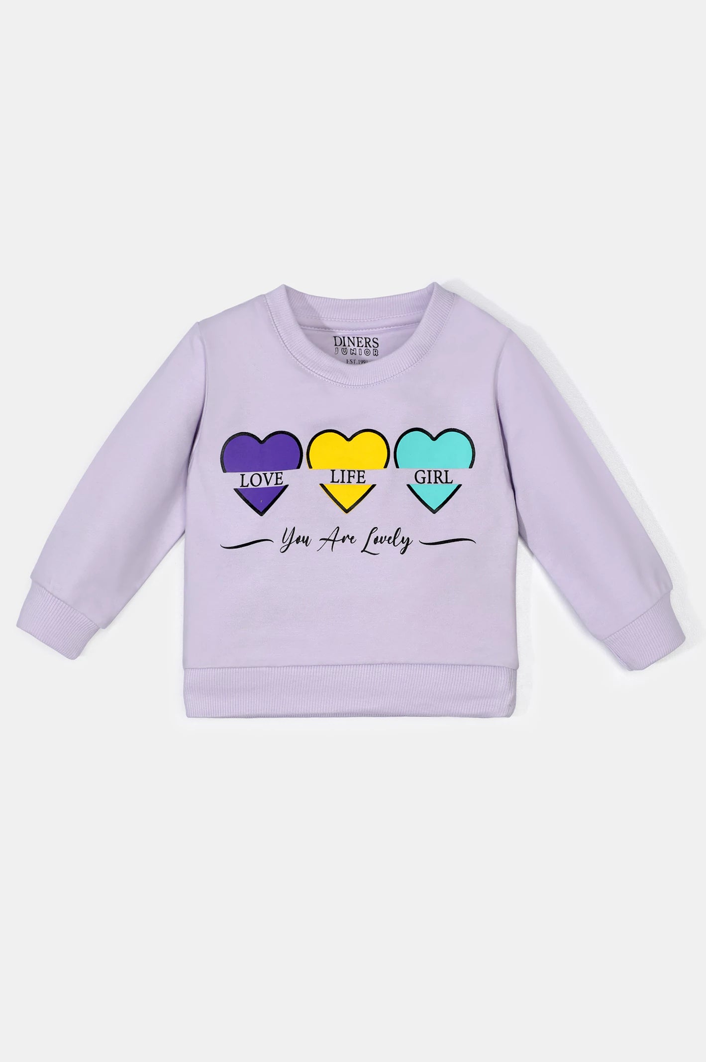 Light Purple Graphic Printed Girls Sweatshirt From Diners