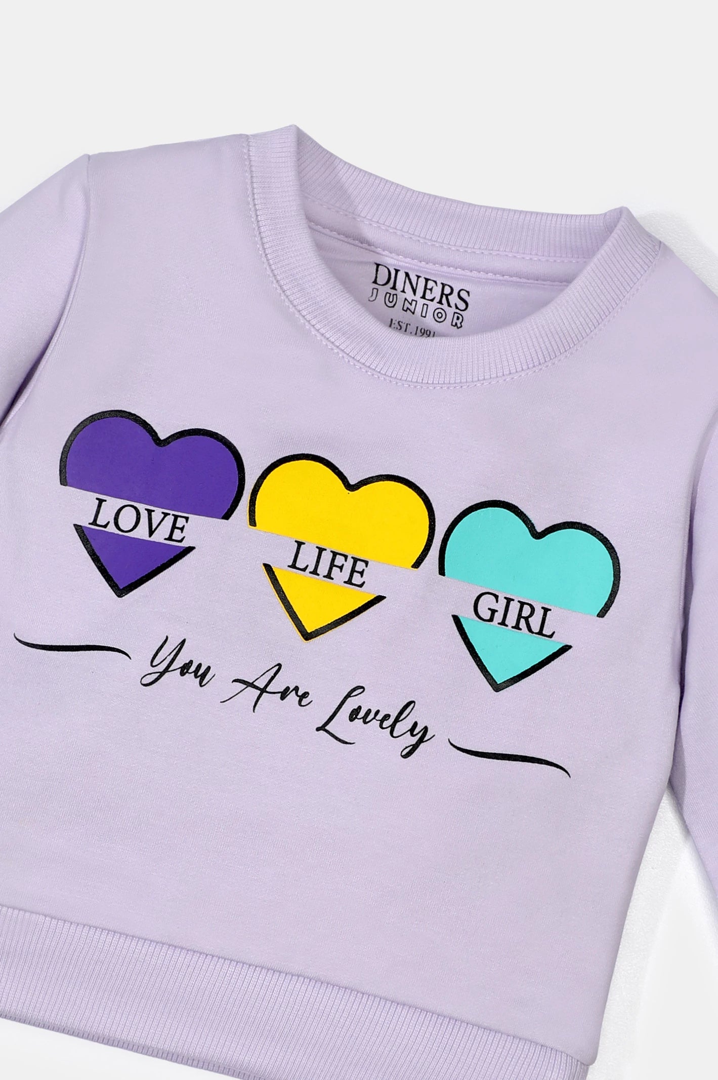 Light Purple Graphic Printed Girls Sweatshirt From Diners