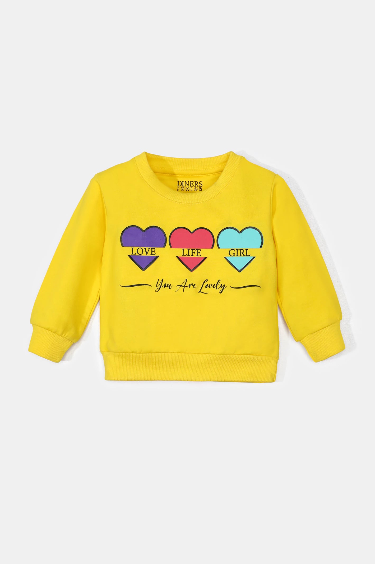 Yellow Graphic Printed Girls Sweatshirt From Diners