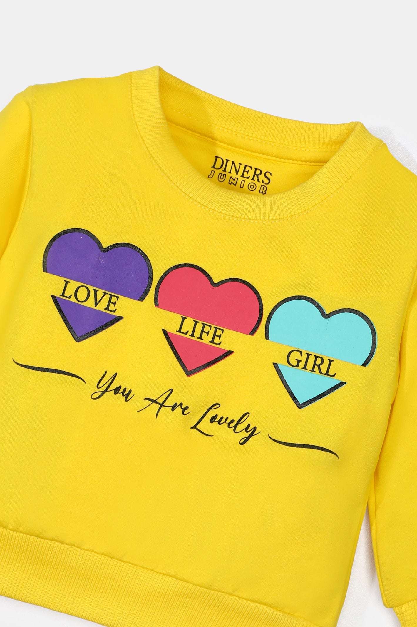 Yellow Graphic Printed Girls Sweatshirt From Diners